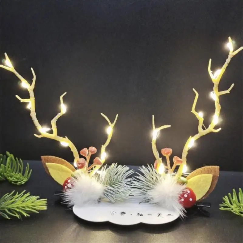 LED Christmas Antler Headwear for Women Glowing Elk Horn Hair Clip Christmas Gift Elk Hairpin with Lights Navidad Decor