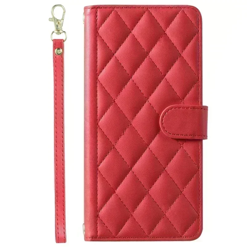 Diamond Lattice Leather Wallet Case - Elegant Protective Cover