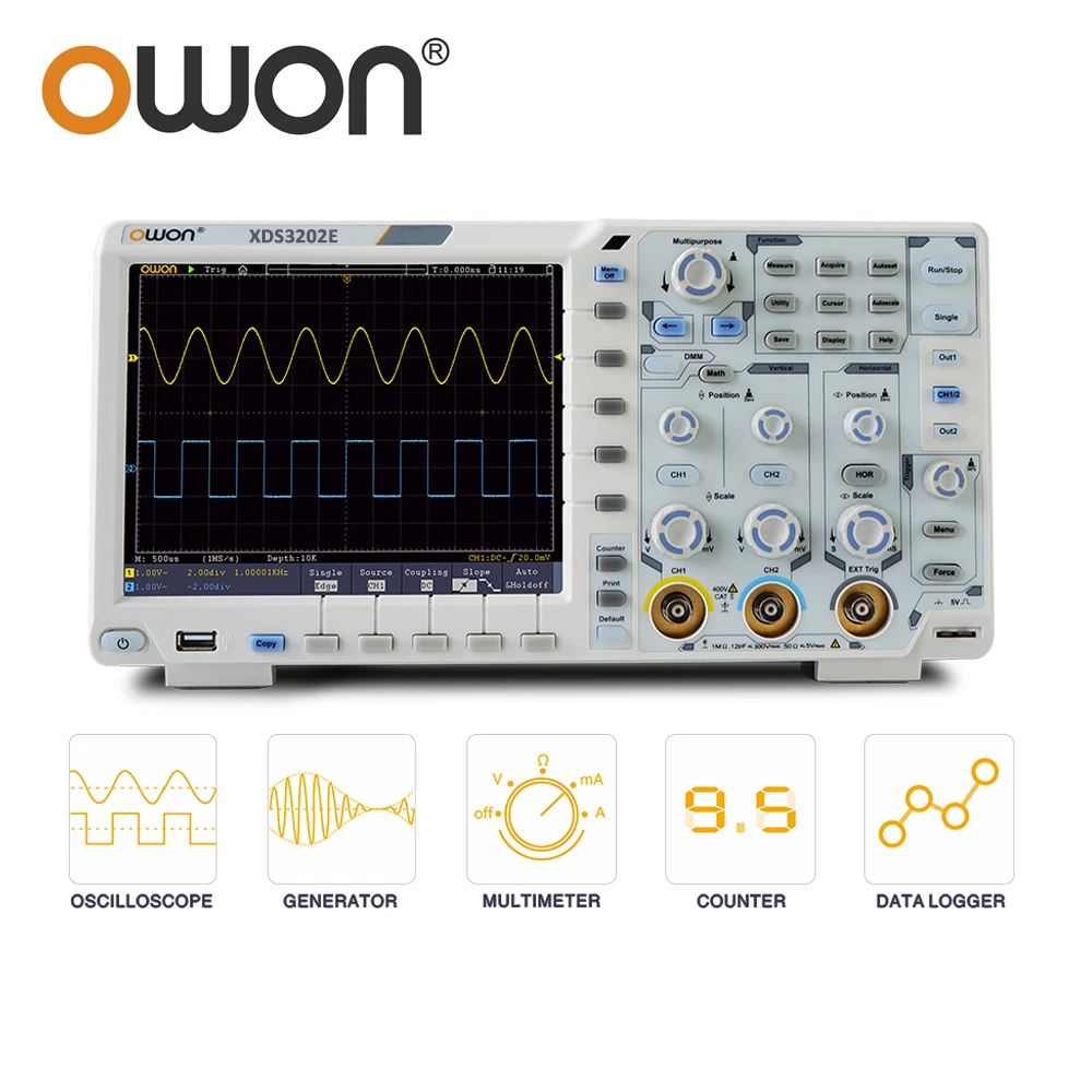 Owon XDS3202E Digital Oscilloscope 2 Channels 8bits 200Mhz Bandwidth