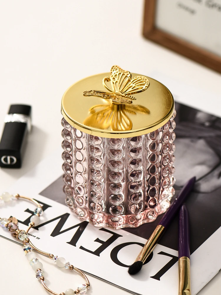 Bathroom Accessories Desktop Organizer Glass Jewelry Box Cotton Swab Boxes  Cosmetic Holder Storage Canister Jar With Gold Lid - AliExpress 15