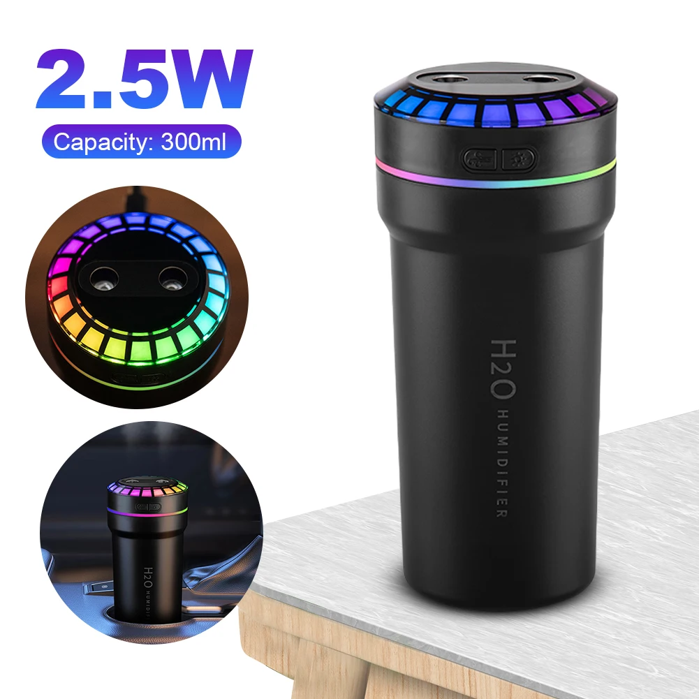 300ml Double Spray Car Mini Humidifier with Mood Light Pickup Dynamic Humidifier Smart Pickup for Home Office Room