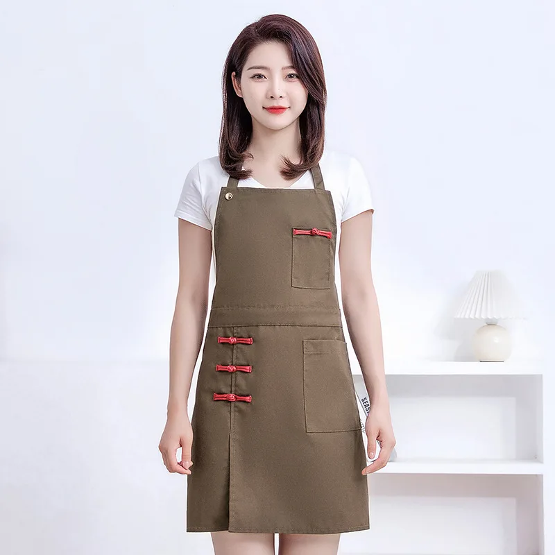 Chinese Style Thickened Canvas Apron Waterproof and Oil-proof Kitchen Home Work Clothes Special for Cooking