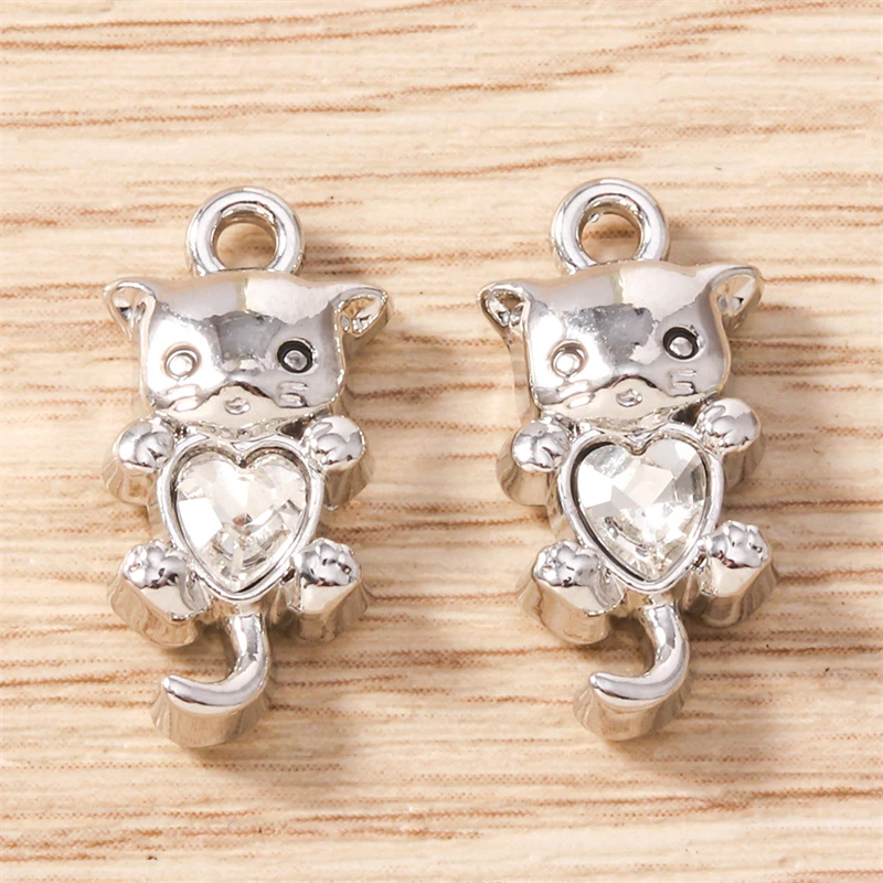 5 Stück 9 x 18 mm Cartoon-Tier-Charms aus Kristallmetall, Katzen-Charms, Anhänger für Halsketten, Ohrringe, Armbänder, DIY-Handwerk, Schmuckherstellung – Detail 14