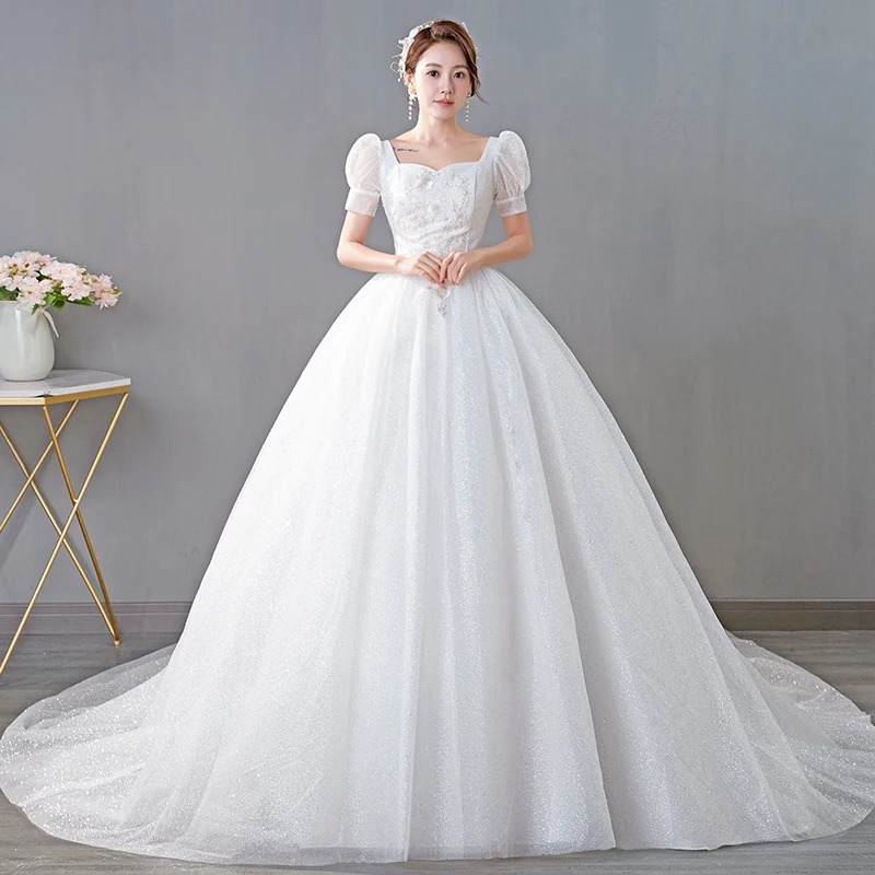 

Wedding Dress for Women Bride Ball Gowns Plus Size Wedding Dresses Lace Up Puff Sleeve Dresses Dream Vrstidos De Novia