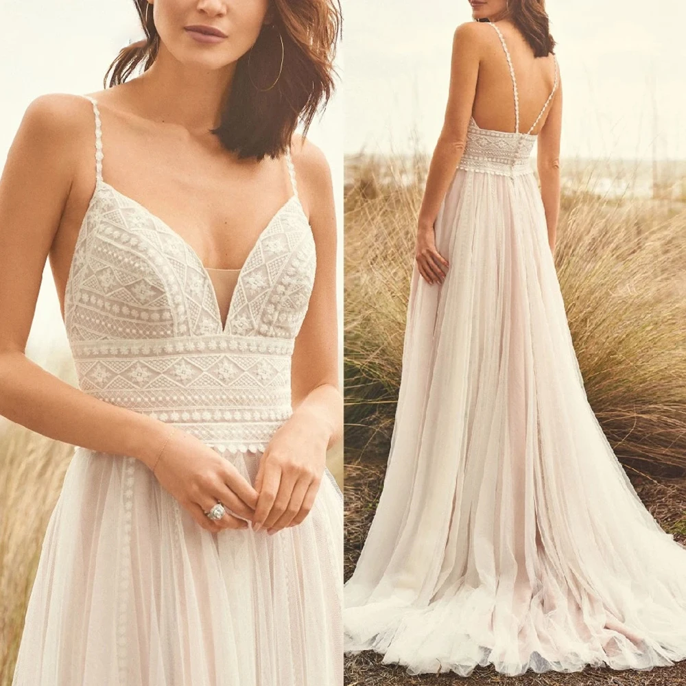 

Boho Simple Wedding Dresses Lace Bodice Elegant Bridal Gowns Vestidos Spaghett Straps 2023 Robe De Mariee Formal Beach Party فس
