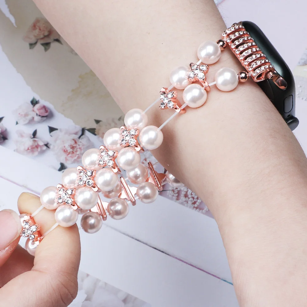 Elegant Pearl Inlaid Diamond Women's Watch Strap