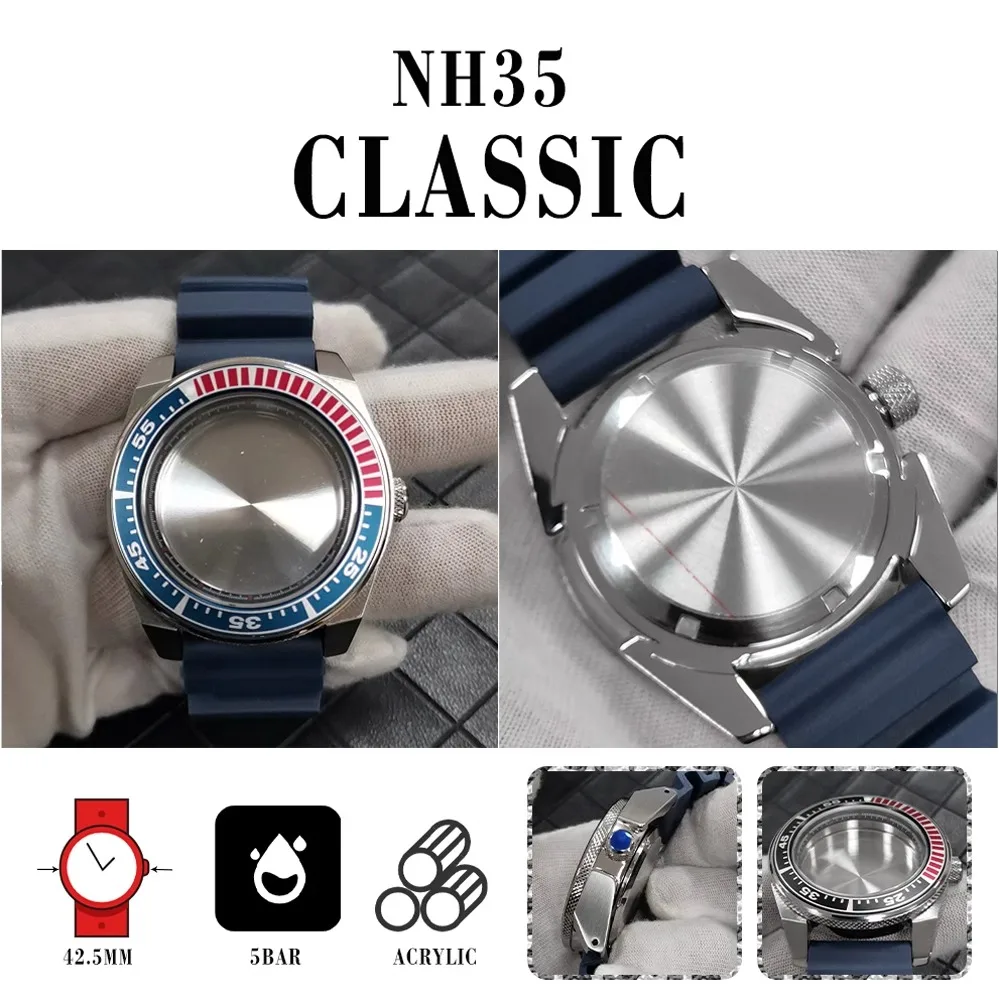 

361 STAINLESS STEEL CASE + NAVY STEEL BUCKLE BLACK INNER SHADOW 42.5MM SUITABLE FOR NH35/NH36 CALIBRE SET