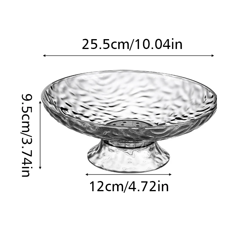1PC Modern Style Fruit Tray Transparent Ripple Round Drain Fruit Basket Kitchen Counter Table Centerpiece Decorative Home Decor 2