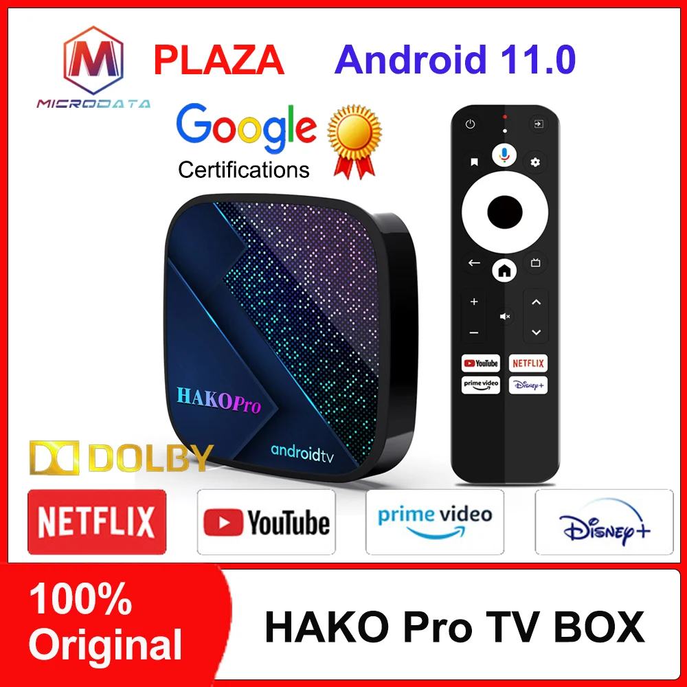 MicroData-Dispositivo de TV inteligente HAKOPRO, decodificador con Android 11, Amlogic S905Y4, Bluetooth 5,0, WiFi, CA, Ethernet, 4K, autorizado por Google
