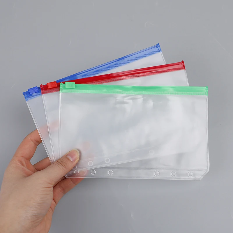 6 홀 바인더 포켓 4 개, 방수 PVC 봉투 지퍼 바인더 파우치, 여행자용 노트북 정리함
