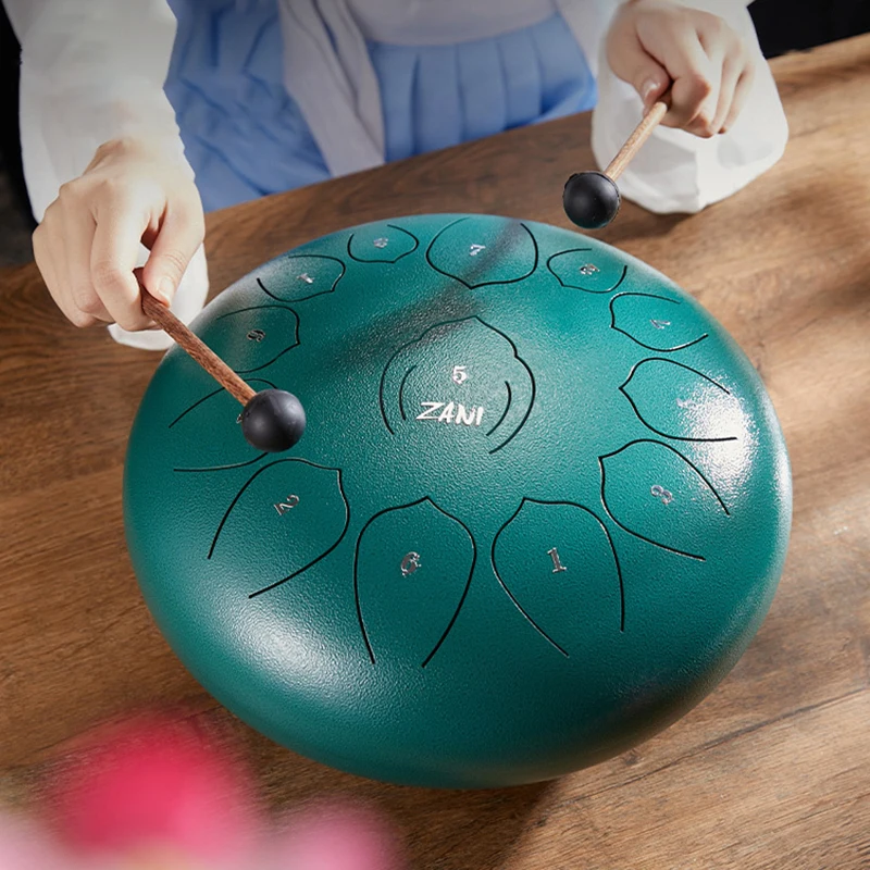 

12 Inch 13 Tone Tongue Drum Handpan Green Ethereal Drum Yoga Meditation Music Drums Hand Pan Professional Percussion Instruments