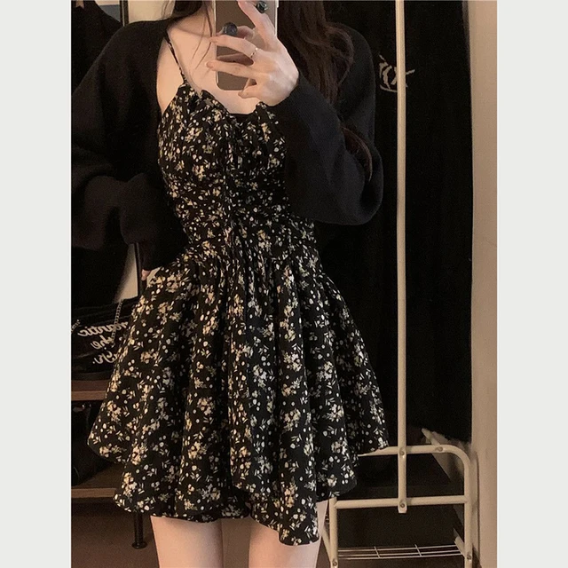 Gidyq Summer High Waist Spaghetti Strap Dress Women Korean
