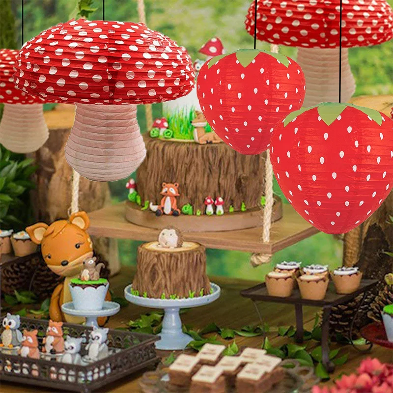 Description Picture 3 of item20/30CM Red Mushroom Paper Honeycomb Lantern Hanging Ornaments For Kids Woodland Mushroom Birthday Party Decoration Gifts Supply
