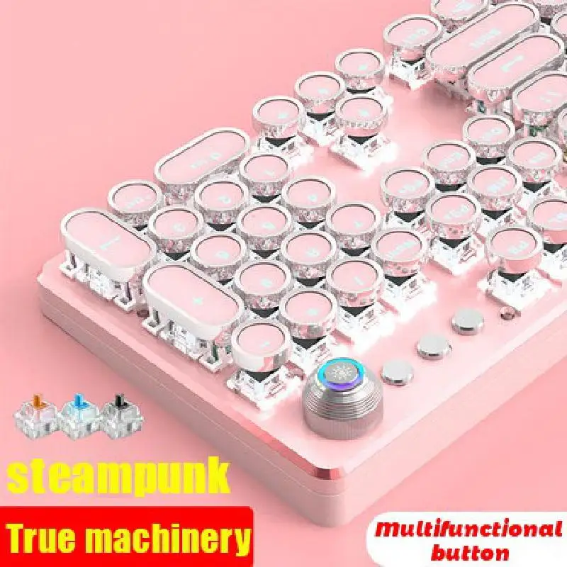 PunkMechanicalGamingKeyboardGirlPink104KeysUsbWiredGreenAxis