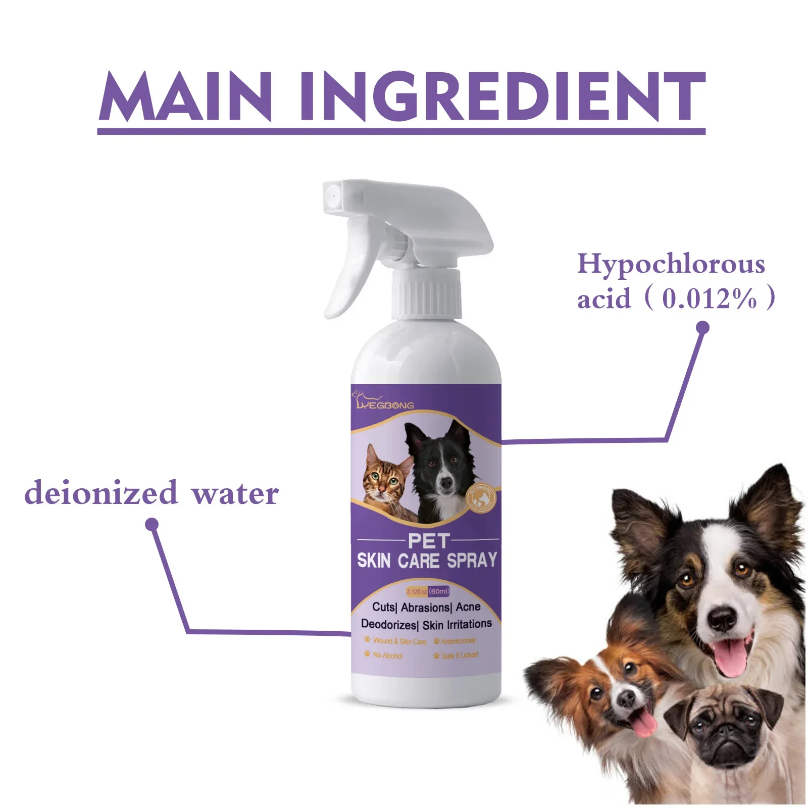 Espray antimicrobiano para picazón de la piel de mascotas, sin Alcohol, elimina ácaros y alivia la limpieza, suministros para el cuidado de s y gatos, 60ml - Imagen 3