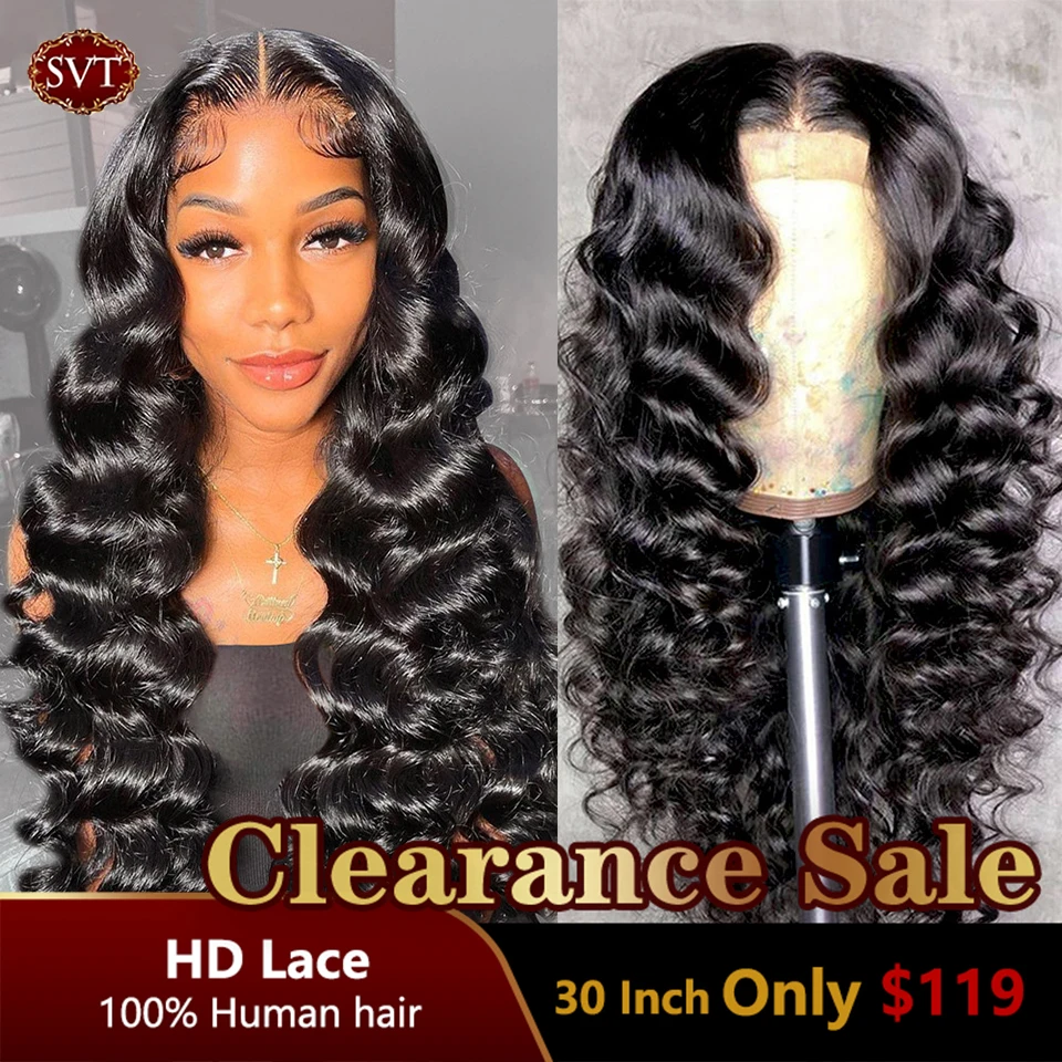 SVT 30 Inch Loose Deep Wave Lace Front Wig T part Human Hair Wig For Women Indian Hair Closure Wig Wet And Wavy Frontal Wig