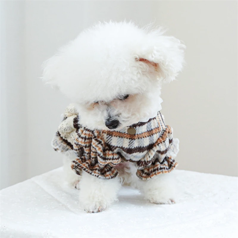 High Collar Small Dog & Cats Clothes Plaid Woolen - PeticaDeals