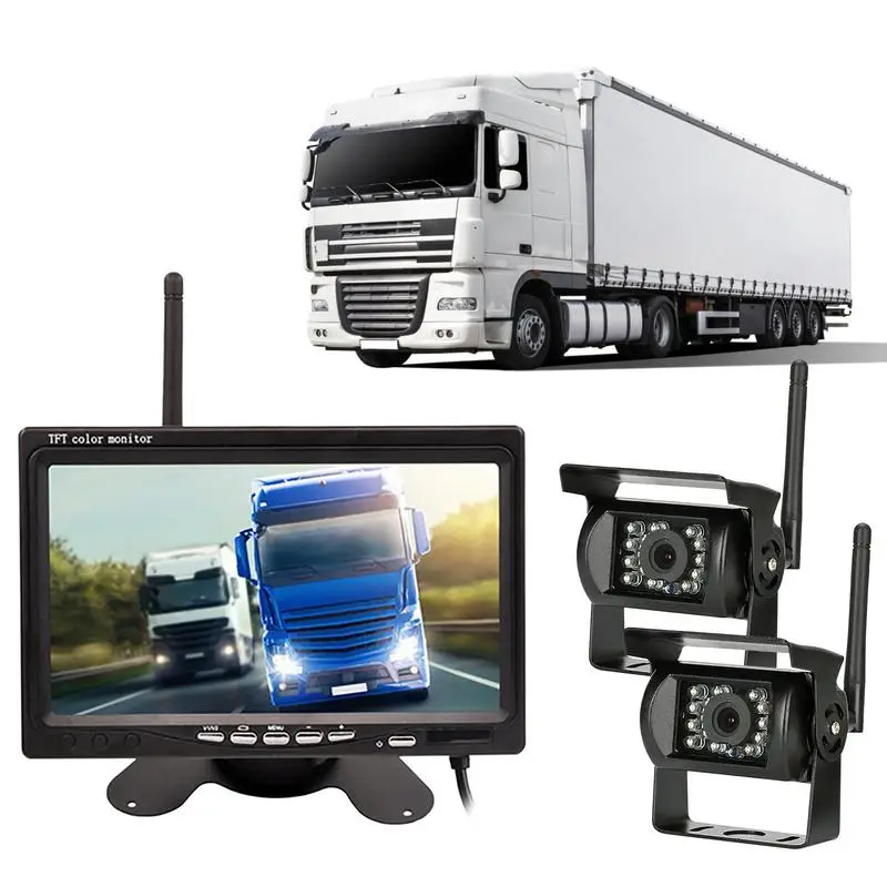 

Reversing Camera Wireless HD LCD Vehicle Rear View Monitor 7 Inch Recording Car Monitor 2 Video Inputs Full Color Display Camera