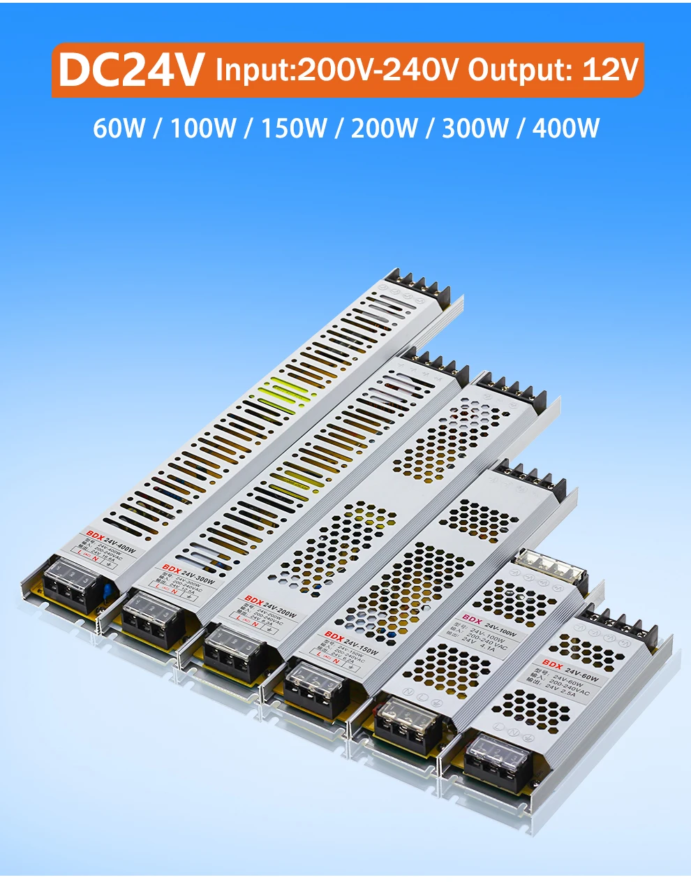 Transformador de iluminação ultrafino DC12V 24V Adaptador