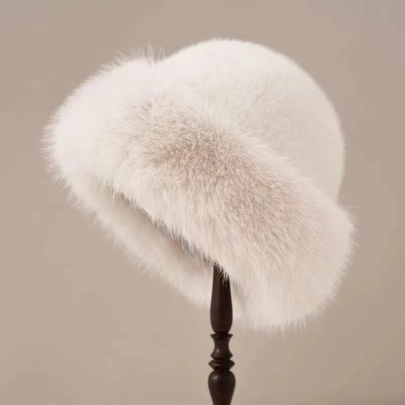 Autumn And Winter Women's Fur Hat Mongolian Brimless Plush Fluffy Skiing Riding Warm Cap