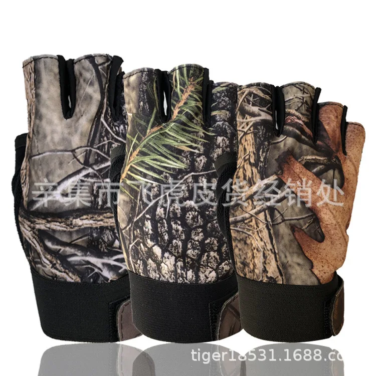 Xinji Dried Leaf Camo Breathable Sweat-absorbing Gloves Thin Outdoor Riding Tactics Anti slip Men's Half Finger Gloves