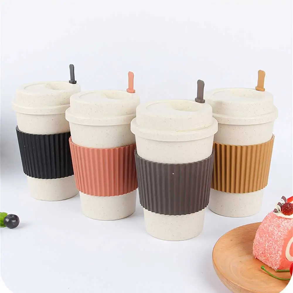 450ML Coffee Cups with Lids Wheat Straw Reusable Portable Coffee Cup  Dishwasher Safe Coffee Mug Coffee Tea Travel Cups - AliExpress