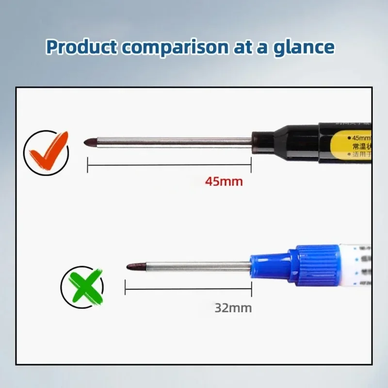 12-1Pcs Multi-Purpose 45mm Deep Drill Hole Long Nibs Waterproof Marker Pens for Bathroom Woodworking Long Head Carpenter Pen 6
