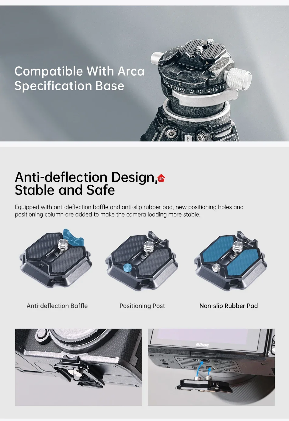 F38 Anti-Deflection Quick Release Plate Camera Accessory with Arca-Swiss Specifi