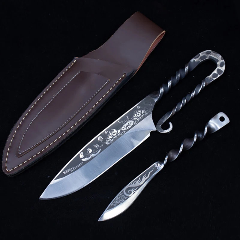 2PCSHuntingKnifeWithHolsterUtilityCleaverParingPeelingBoning