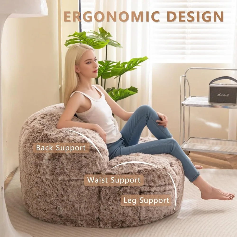 Giant Bean Bag Chair, Faux Fur Bean Bag Couch with Filler Large Living Room Chairs for Adults, Big Lazy Sofa