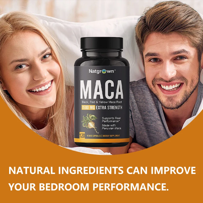 Maca Root Capsules (Black + Red + Yellow), Men's Health & Natural Energy, Mood & Performance, Muscle