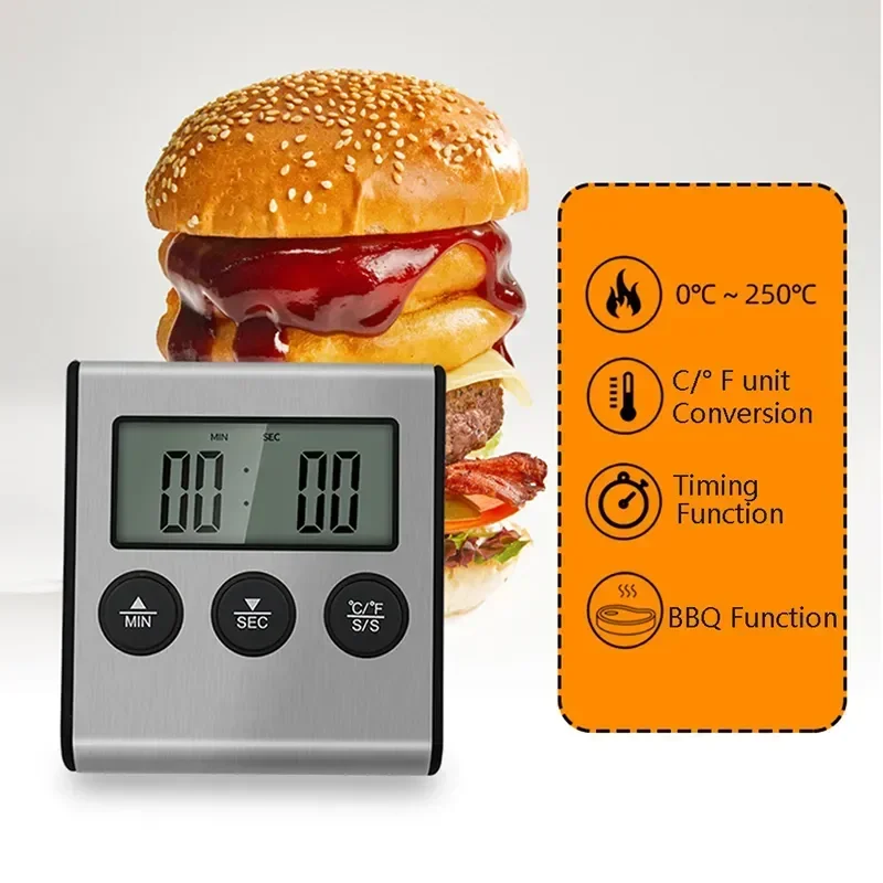 

Long for LCD Tools Timer Kitchen Cooking Meat Thermometer Probe Grill Alarm Display Oven Food Measuring Digital