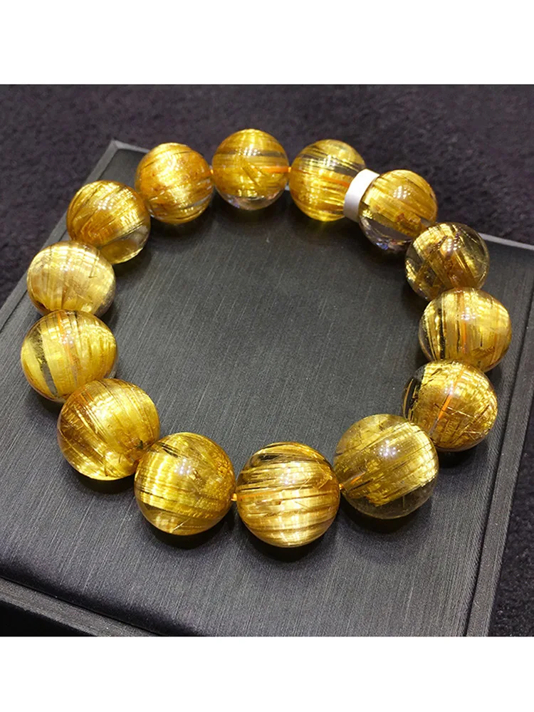 

Natural Gold Rutilated Quartz Rutile Shunfa Opal Bracelet