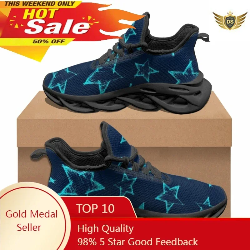 Street Fashion Flat Shoes Star Pattern Design Casual Shoes Lace Up Sneakers Non-slip Travel Sports Running Shoes