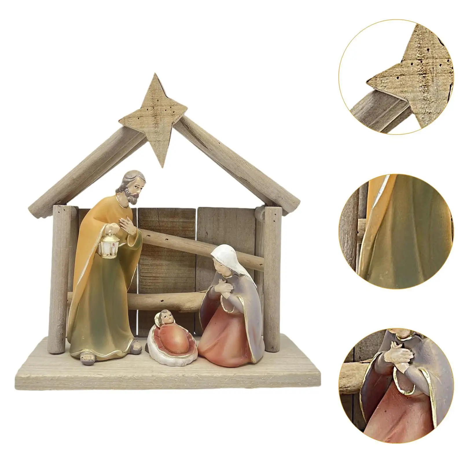 Christmas Manger Nativity Holy Family Figurine for Desktop Shelf Holiday