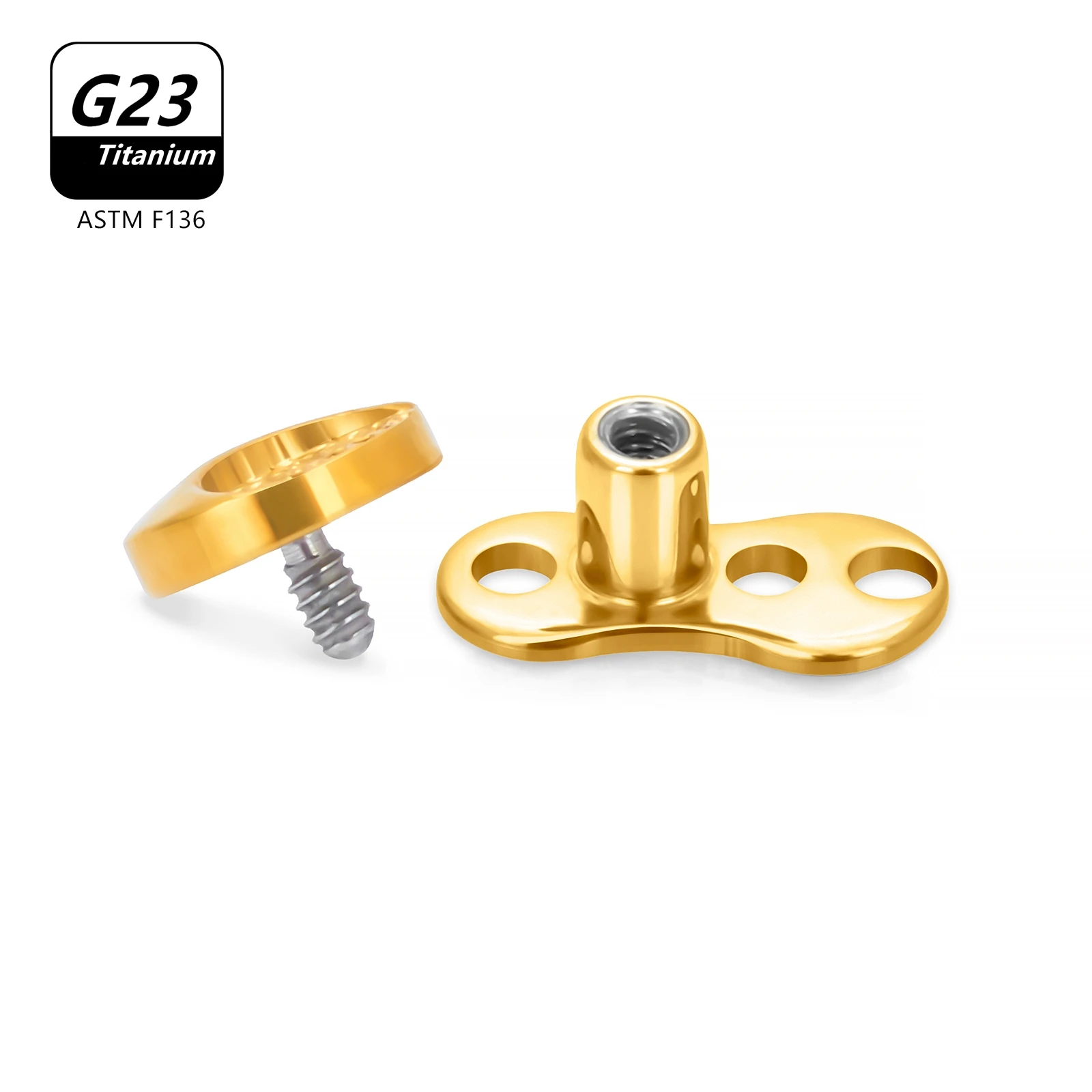 ASTM F136 Titanium 14G 2-Hole Internally Threaded CZ Dermal Anchor Tops and Base Microdermals Piercing 3
