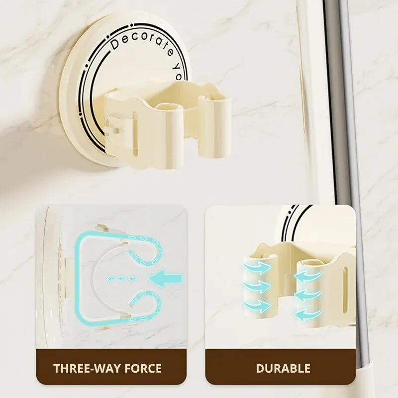 Mop & broom holder Mop clip 1pc Mop Broom Holder Clip Punch-free Strong Non-marking Mop Holder Adhesive Hook Clip Wall Mounted For Bathroom