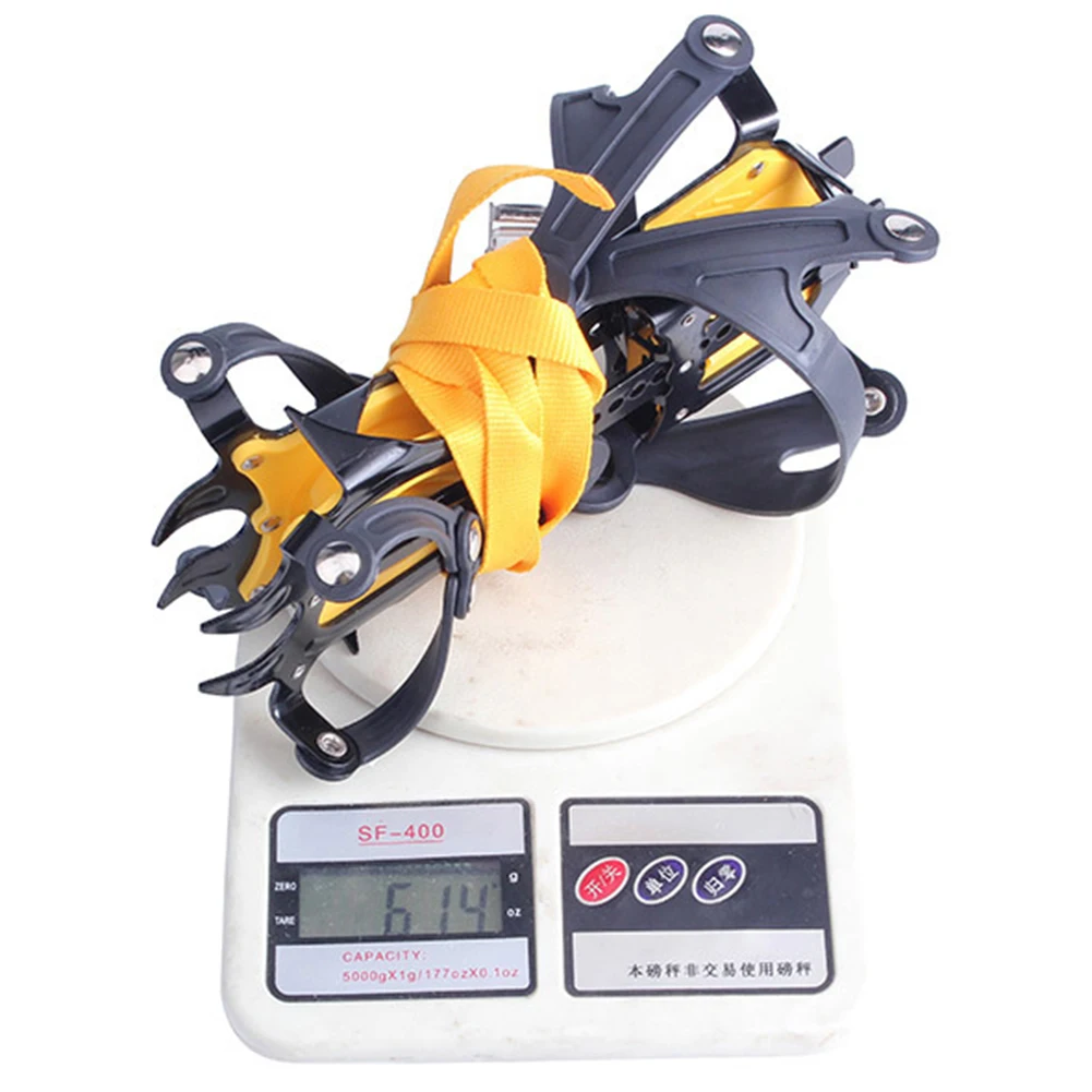 1 Pair Ice Crampons Stainless Steel 10 Teeth Snow Grips Crampons Adjustable with Carry Bag for Hiking Climbing Fishing Jogging