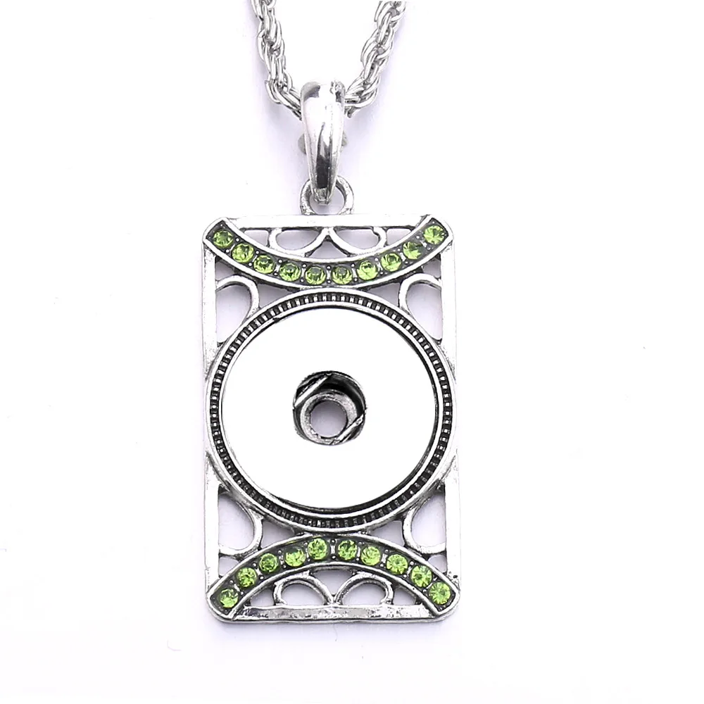 10Pcs Retro Rhinestone Rectangle Snap Button Pendant Necklace For Women Snaps Jewelry