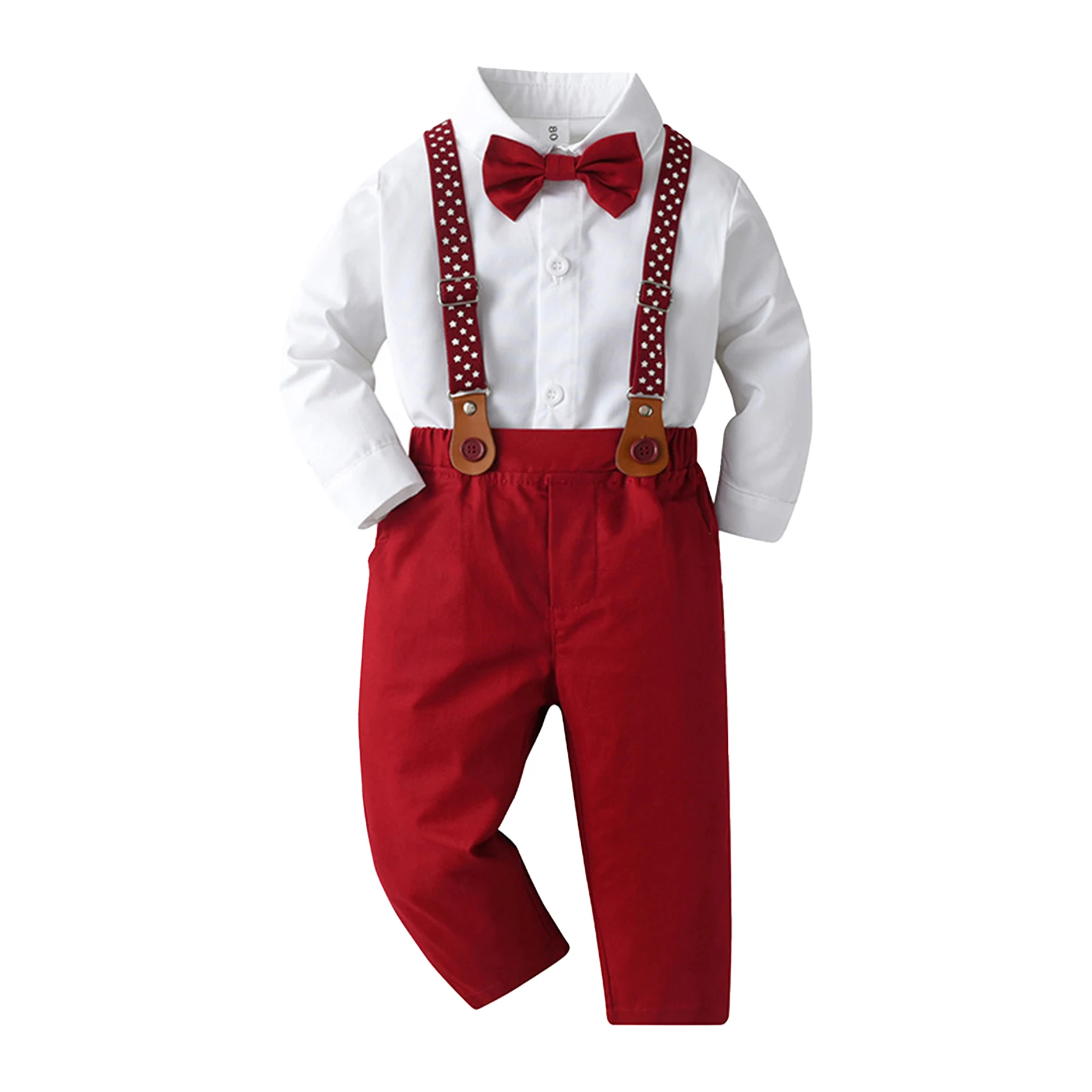 Baby Boys Gentleman Outfit Cotton Clothes Birthday Party Wedding Prom Gown Long Sleeve Shirt Top+Bowtie+Suspender Pants 3Pcs/Set men s new traditional native mens pant suits solid color long gentleman mature modern ethnic african shirt