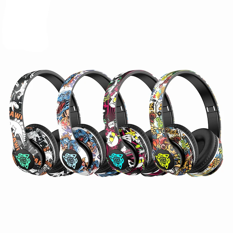 Auscultadores sem Fios Graffiti Auscultadores Bluetooth Fones de Ouvido Estéreo Dobráveis Fone de Ouvido Intra-auricular Microfone Hand Presentes de Natal - Image 3