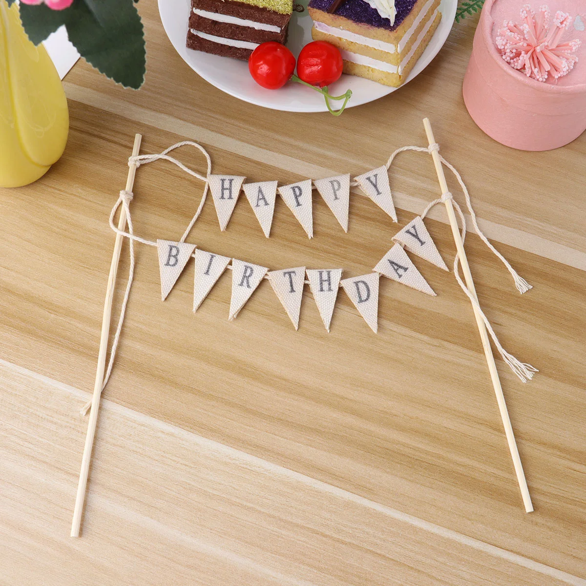 

Happy Birthday Cake Topper Banner Handmade Vintage Pennant Flag Banner Cake Topper Garland Cake Topper Decoration for Birthday
