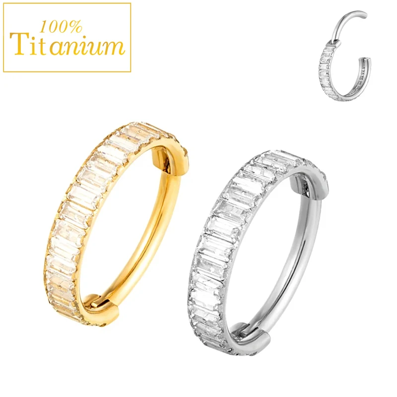 F136 Titanium CZ Cartilage Hoop Daith Tragus Helix Lobe Earring 8/10/12mm Hinged Segment Clicker Nose Ring Piercing Body Jewelry