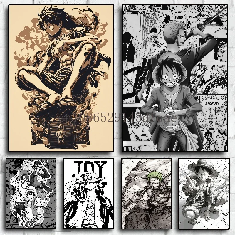 Klassische japanische Anime One Piece Charakter Ruffy Zoro Leinwand Malerei Poster Home Room Wand Dekoration Malerei Wand Malerei