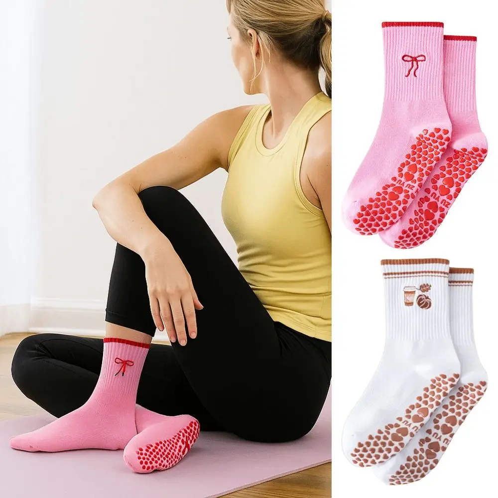 Cotton Breathable Cherry Embroidery Pilates Socks