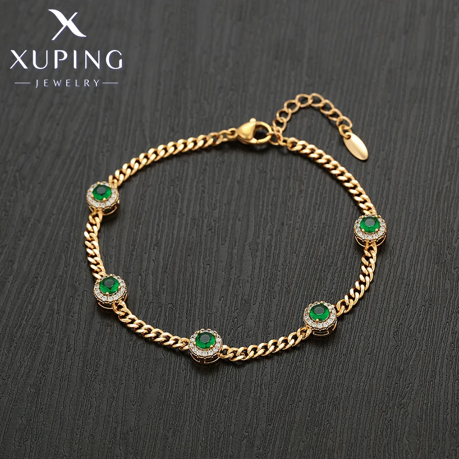 Xuping Jewelry Fashion Elegant New Green Stone Charm Bracelets for Women Copper Alloy Gold Color Birthday Gifts X000693229