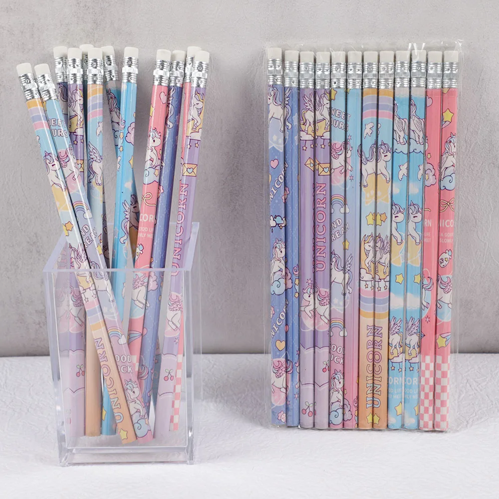 Cartoon Unicorn Mermaid Writing pencils HB Writing Painting Pencils for Kids Birthday Party Favors Stationery Gift Pinata Fillers Bag 24Pcs