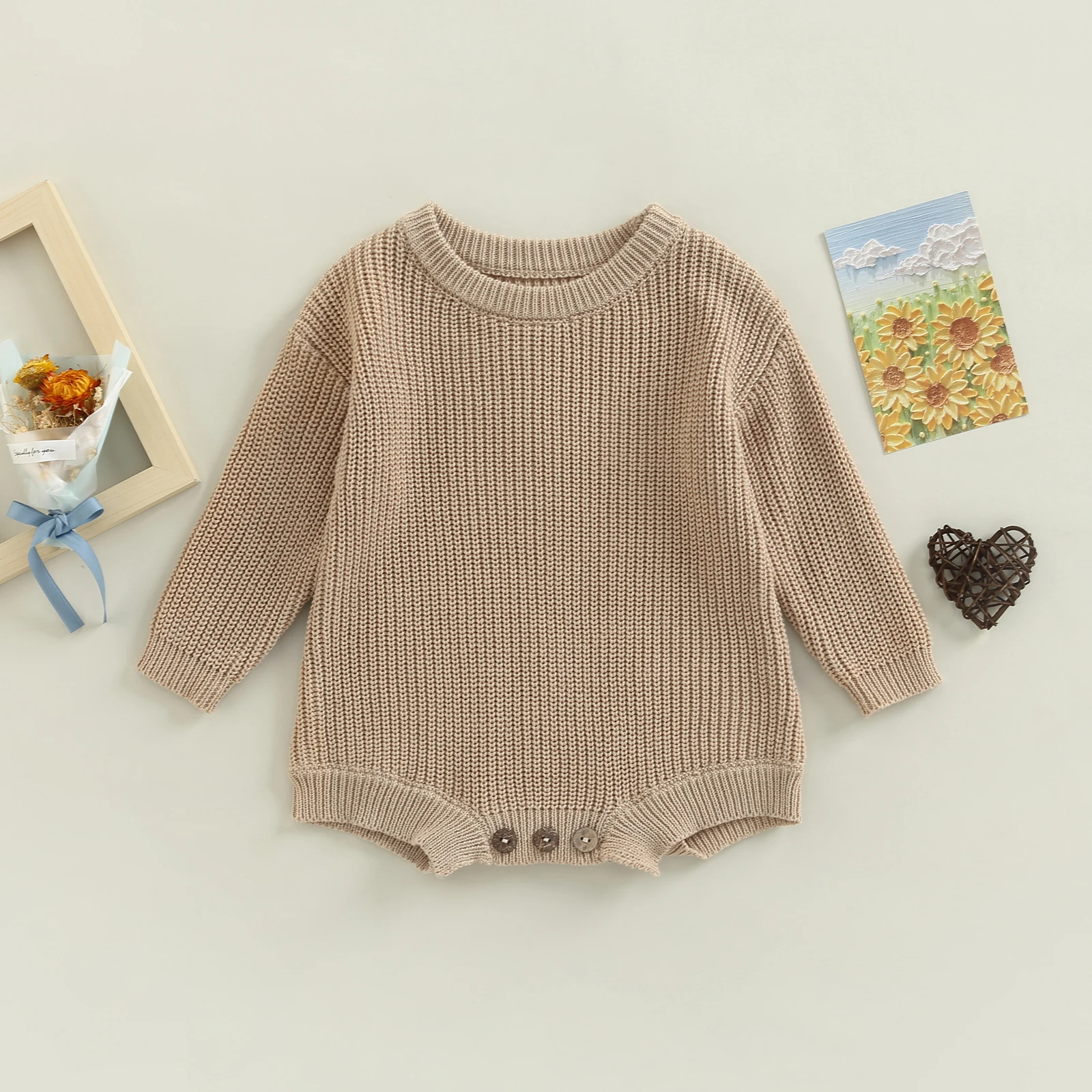 FOCUSNORM 12 Colors Autumn Winter Baby Girls Boys Sweater Romper Tops 0-24M Solid Knitted Long Sleeve Pullover Outwear Jumpsuit