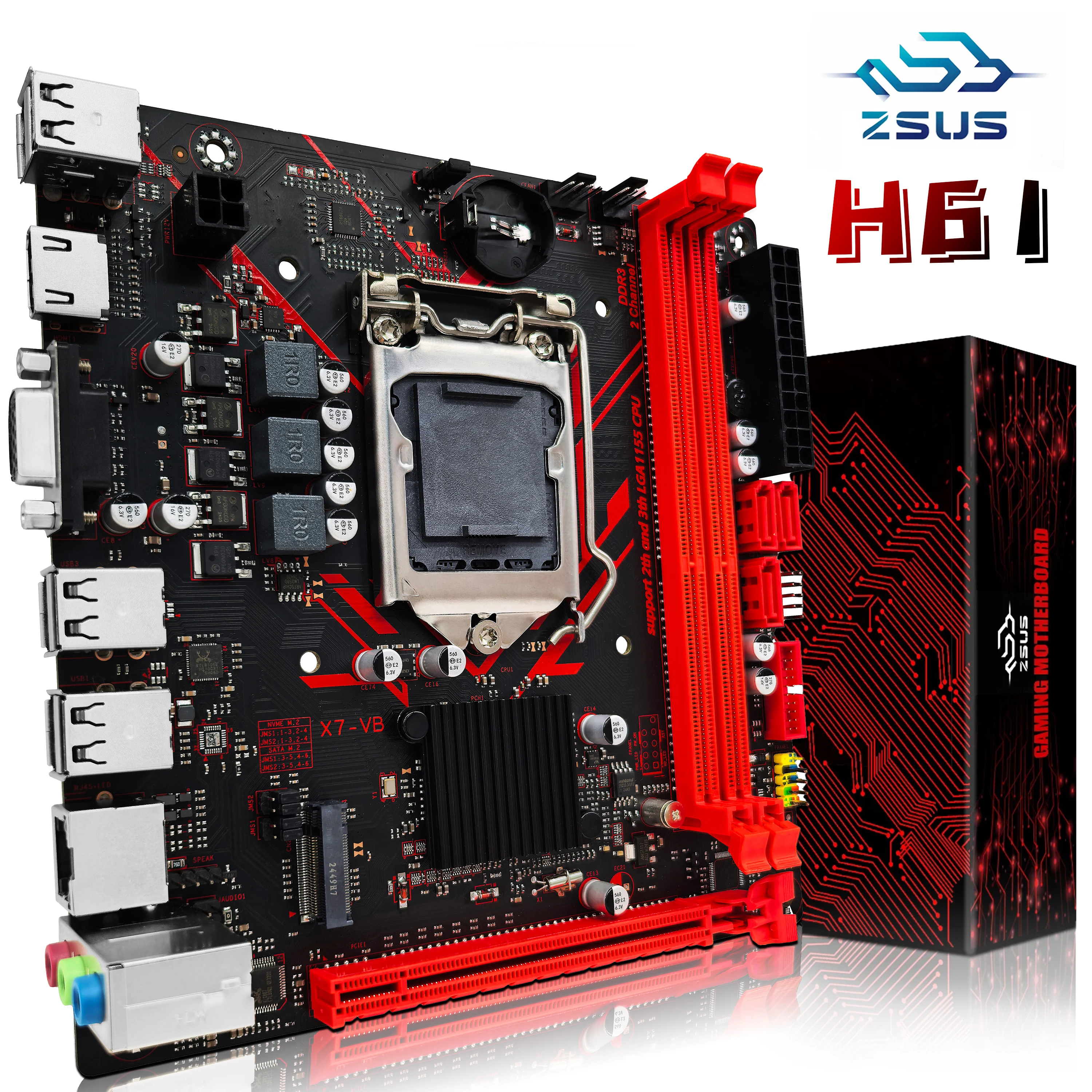 ZSUS H61 carte mère LGA 1155 cartes mères de bureau prenant en charge la RAM DDR3 avec Interface NVME M.2 USB2.0 SATA2.0