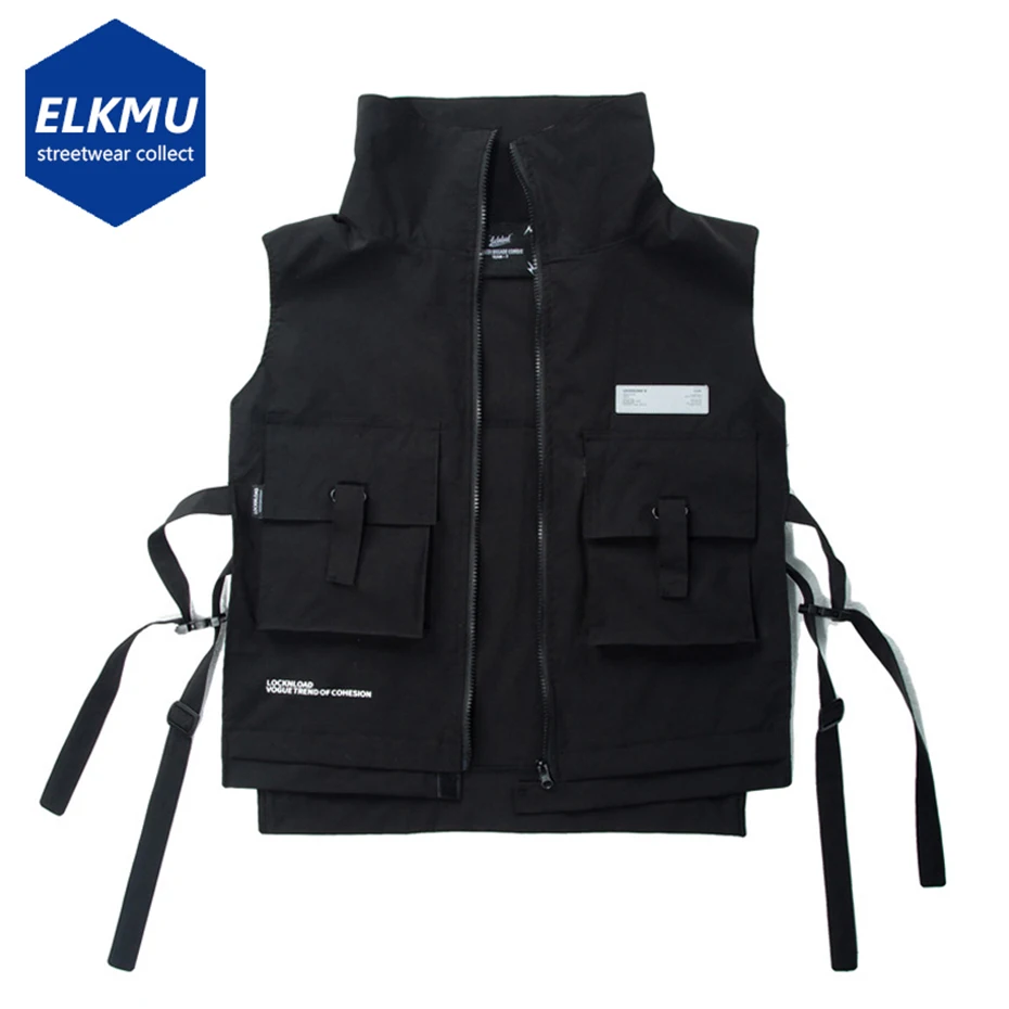 

Techwear Vests Multi Pockets Military Waistcoat Men Black Harajuku Streetwear Vest